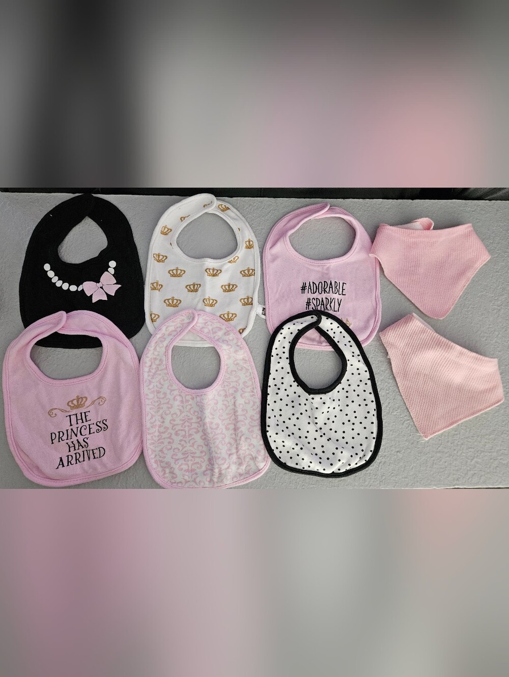 Baby Girls Pink and Black Bib Set - 8-Pack